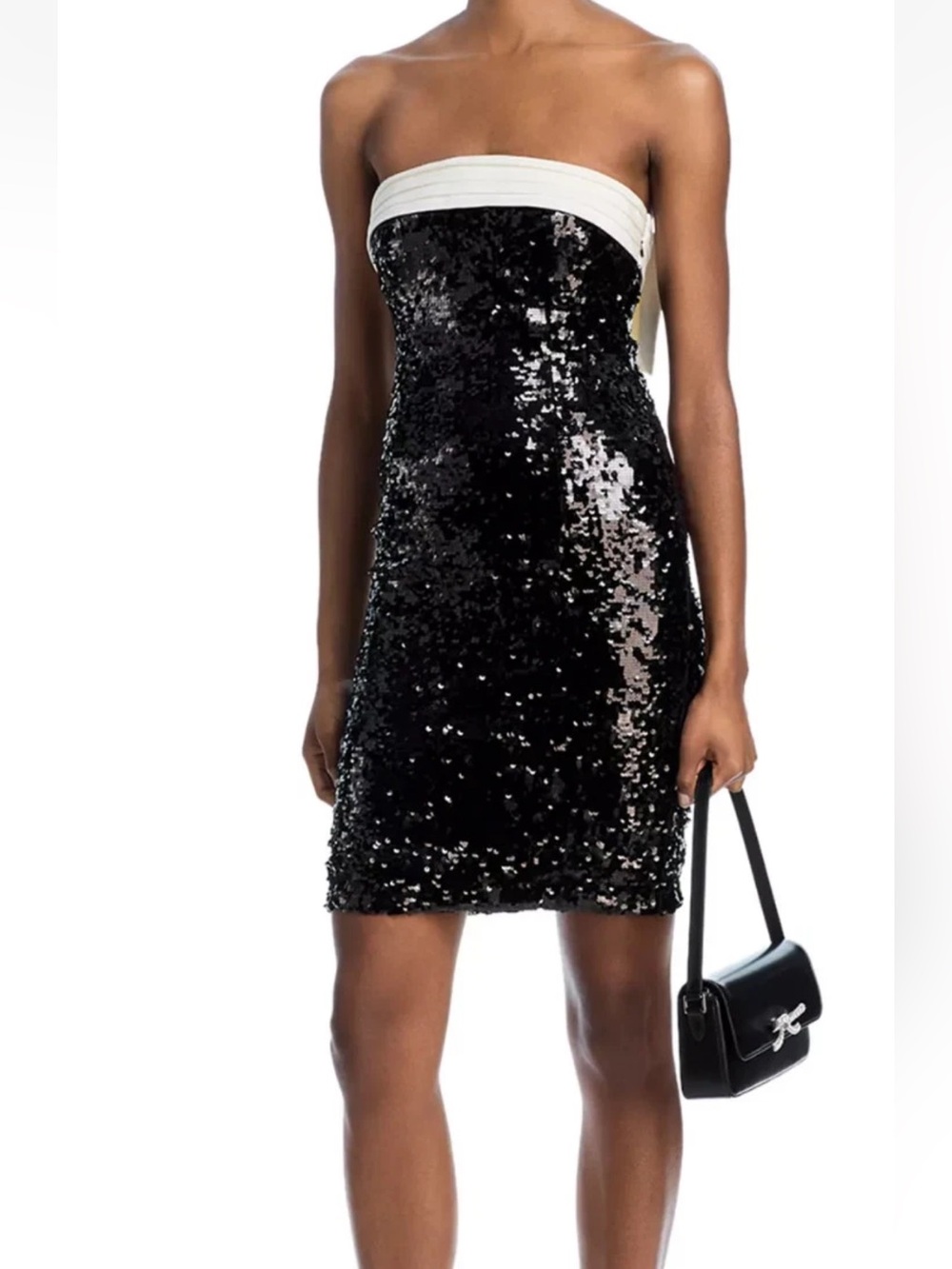 Alice and Olivia Sibella Sequin Bow Strapless Dress in Black White Size 12